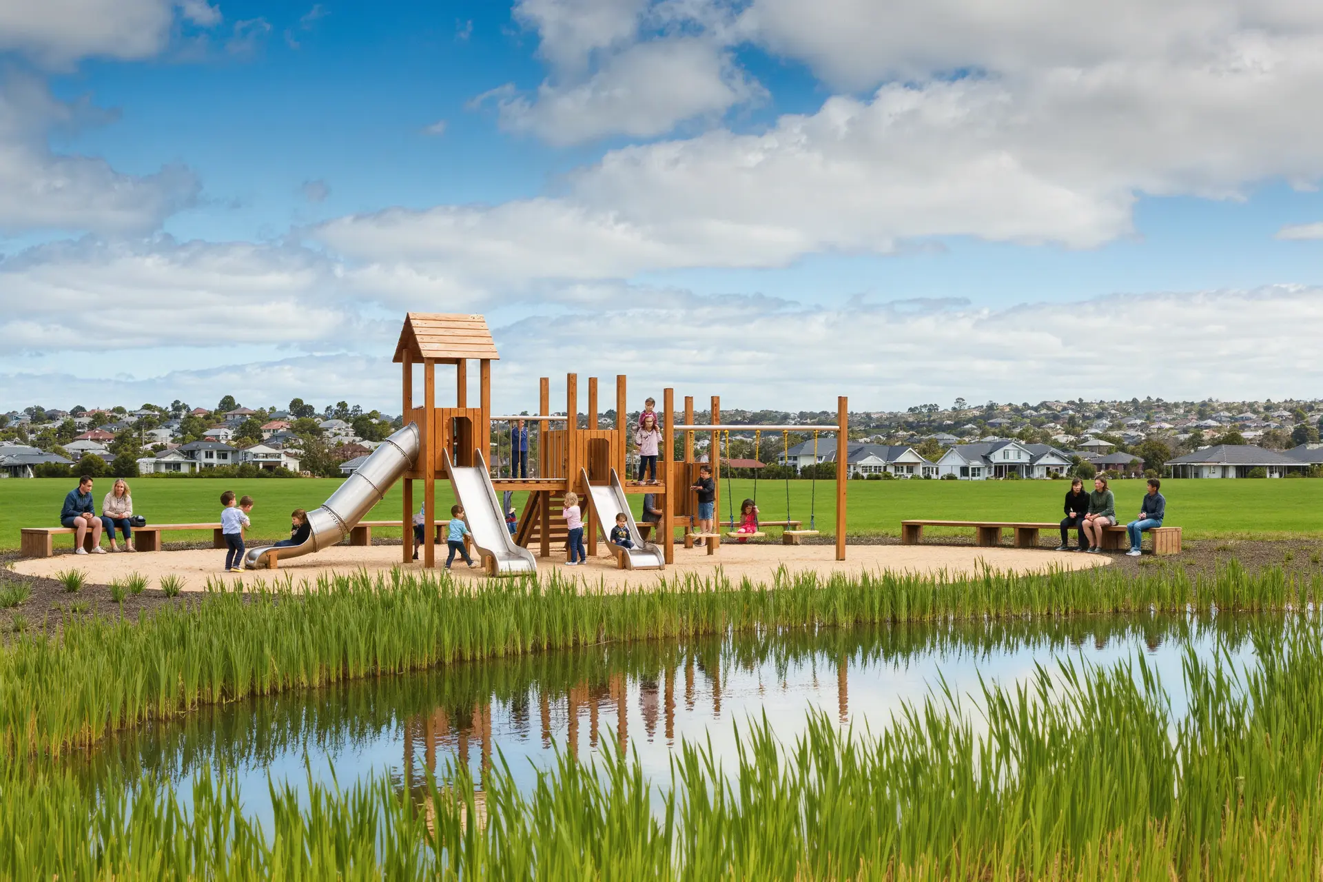 Children playing in a new community park